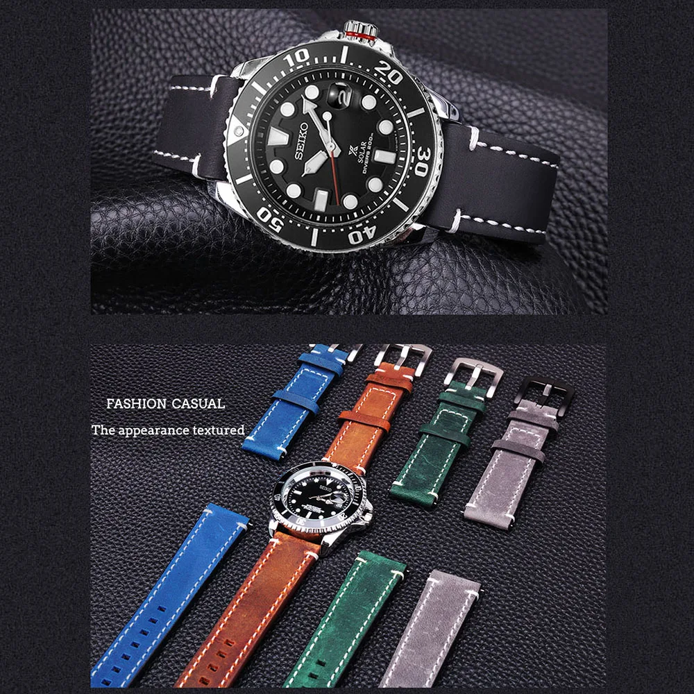 Top Grain Genuine Leather Watch Band Strap Quick Release Watch Bands 20mm 22mm Handmade Vintage Watchbands