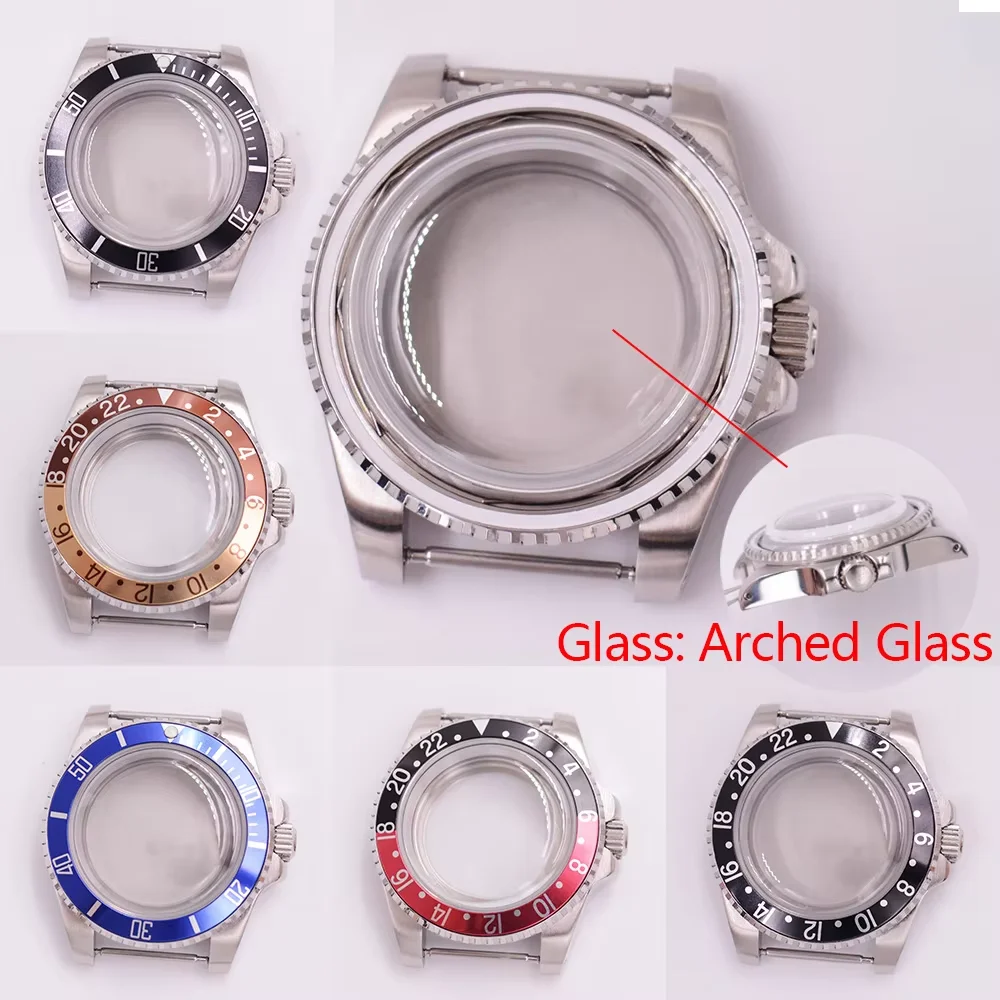 Серебряный корпус часов 40 мм арочное стекло подходит для механизма NH35 NH36 PT5000 ETA2824