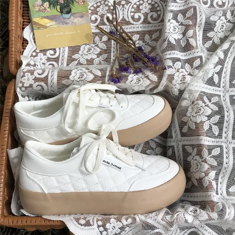 

HOUZHOU White Women's Sneakers Summer 2022 Vulcanize Harajuku Platform Sports Shoes Flats Basket Tennis Female Skateboard