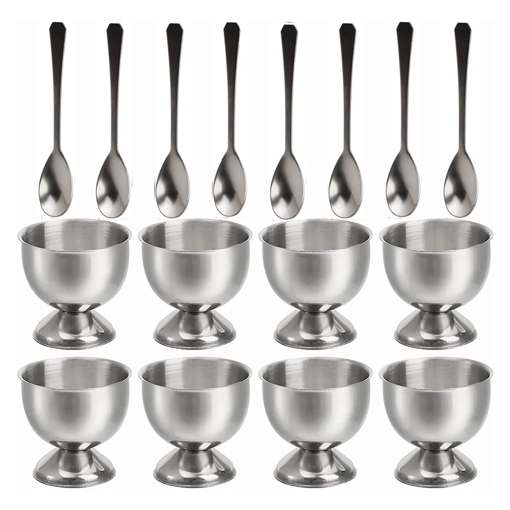 

8 Pack Egg Cup Holders with 8 Spoons, Stainless Steel Egg Cups Set for Soft & Hard Boiled Eggs,