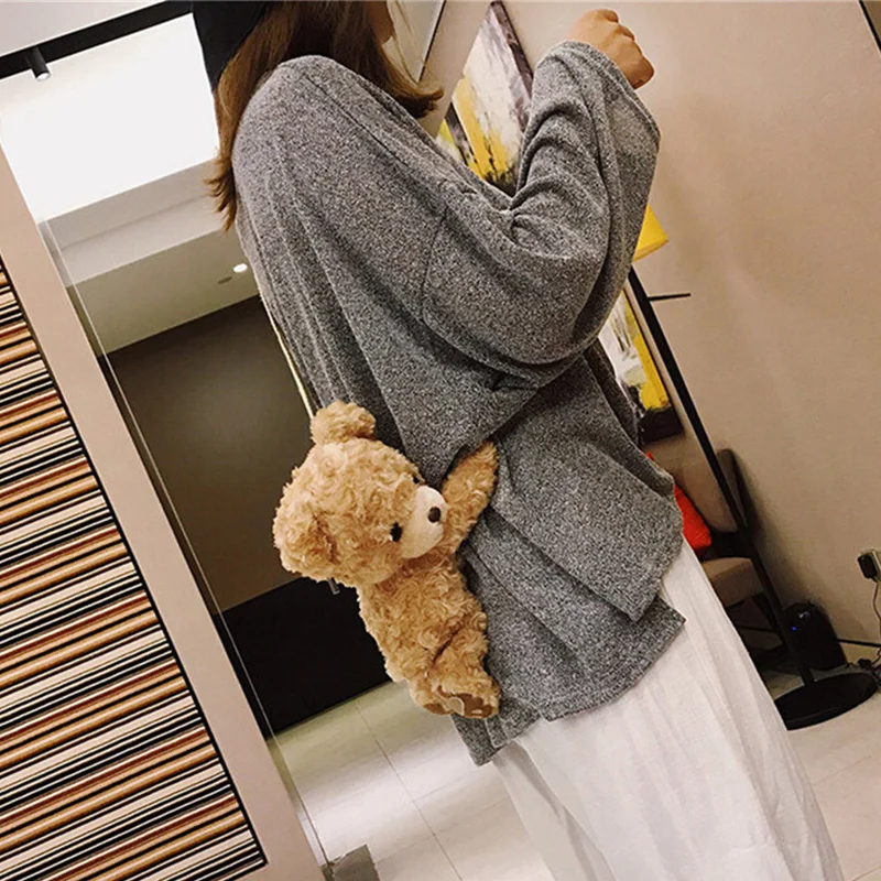 New Girls Lovely Cartoon Plush Smile Bear Cute Shoulder Diagonal Women Bag Doll Bags Animal Handbag Gift