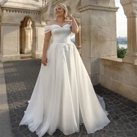 organza wedding dress plus size elegant off the shoulder sweetheart appliques a line sweep train corset bridal gowns