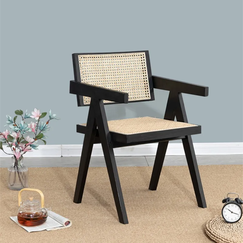 Household Solid Wood Dining Chair Scandinavian Log Armrest Backrest Chandigarh Chair Ash Wood