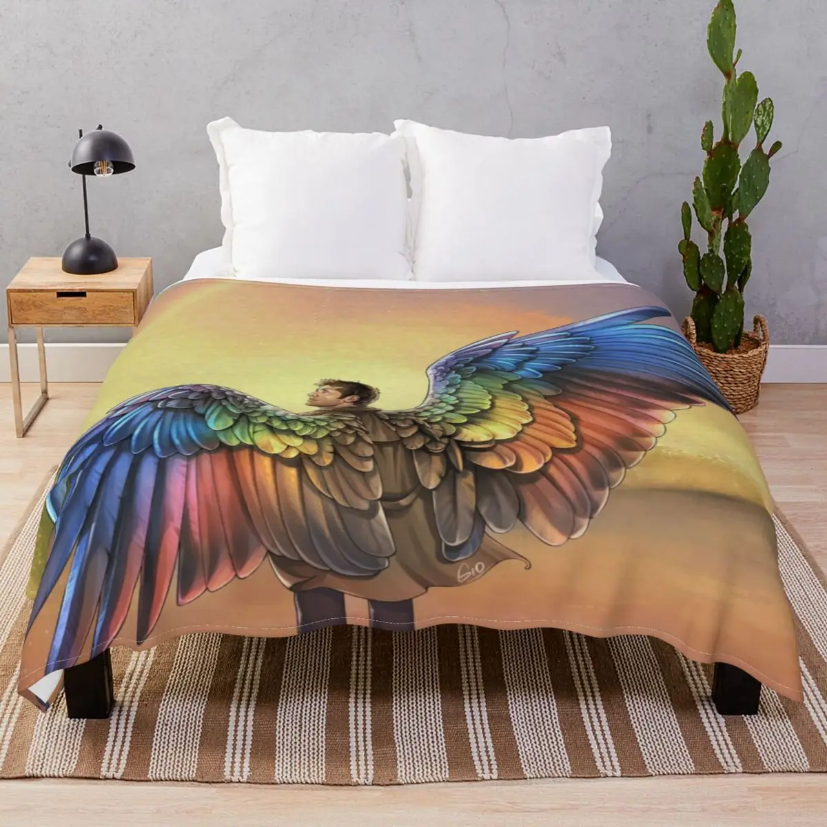 Rainbow Angel Blankets Velvet Autumn Warm Throw Blanket for Bed Sofa Travel Cinema