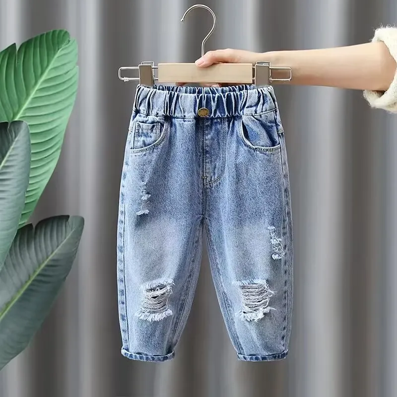 Children's Jeans Pant 2023 Spring and Autumn New Boys' Fashion Ripped trousers Children's Baby Casual Denim Pants