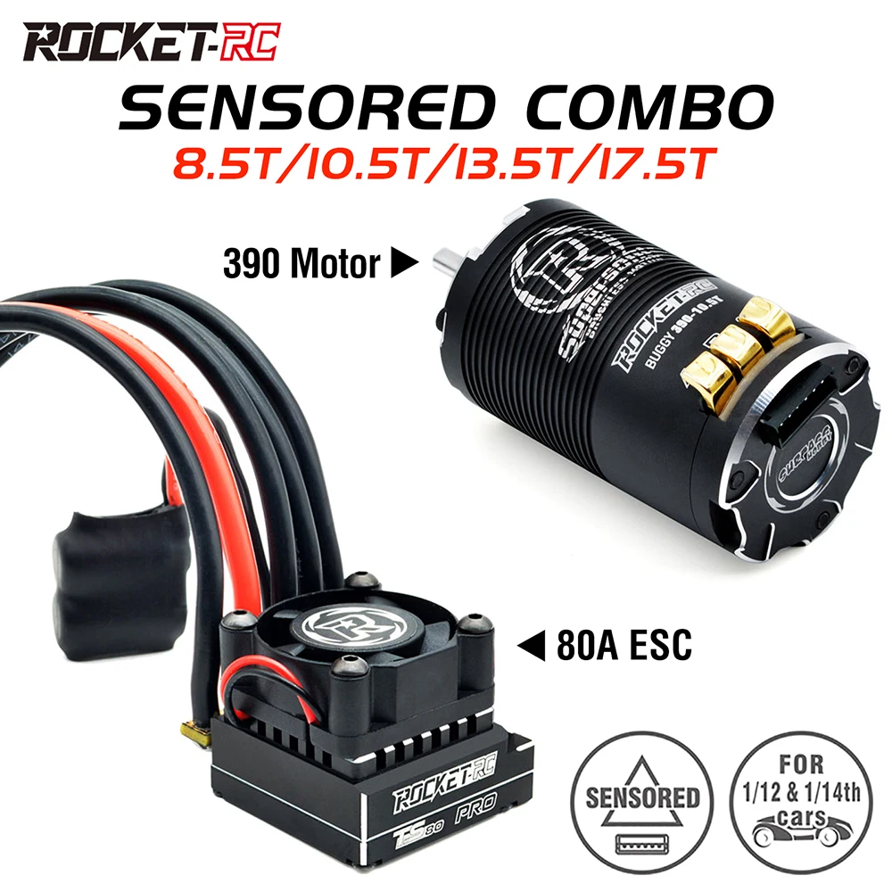 

Rocket-RC RC Motor Supersonic 390 Sensored Brushless Motor and 80A ESC for 1/12 1/14 RC Off-road Truck Motor for RC Car parts