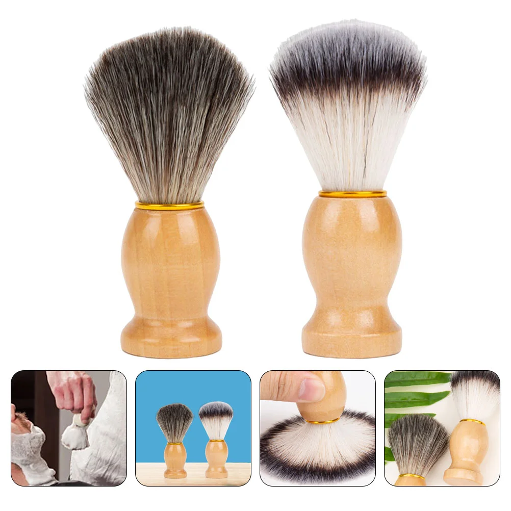 

2 Pcs Beard Hair Salon Shave Brush Multipurpose Brushes Shaving Wood Barber Man Husband Male