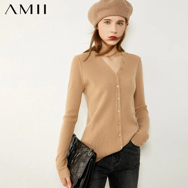 

Amii Minimalism Autumn Winter Sweaters For Women Fasion 100%Wool&Cashmere New Solid Turtleneck Sweater Women's sweater 12040849