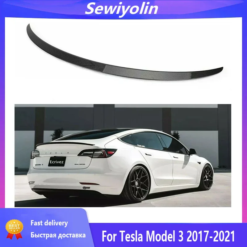 

Car Accessories Carbon Look Fiber For Tesla Model 3 2017-2021 Rear Trunk Spoiler Upper Black Tail Lip Wing Model Decoration