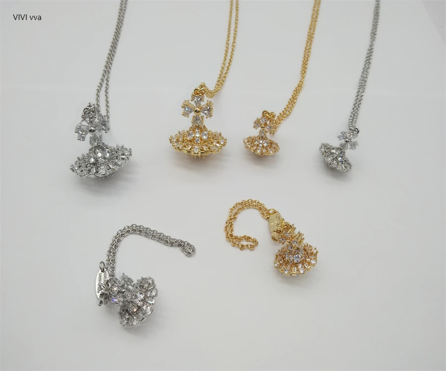 

vivienne westw0OdNew Series of Small Saturn Strange Stone, Full Diamond, Luxury Fashion Personalized Pendant Necklace, Matching