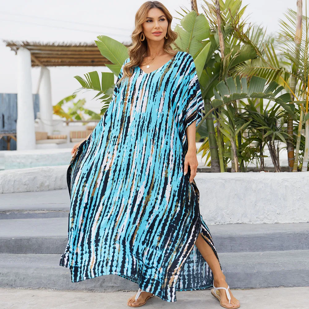 

2022 Spring Trendy Fashion Beach Smock Quick Dry Seascape Dye Leisure Free Size Holiday Robe Beach Dress Bikini Suntan Top 1D02