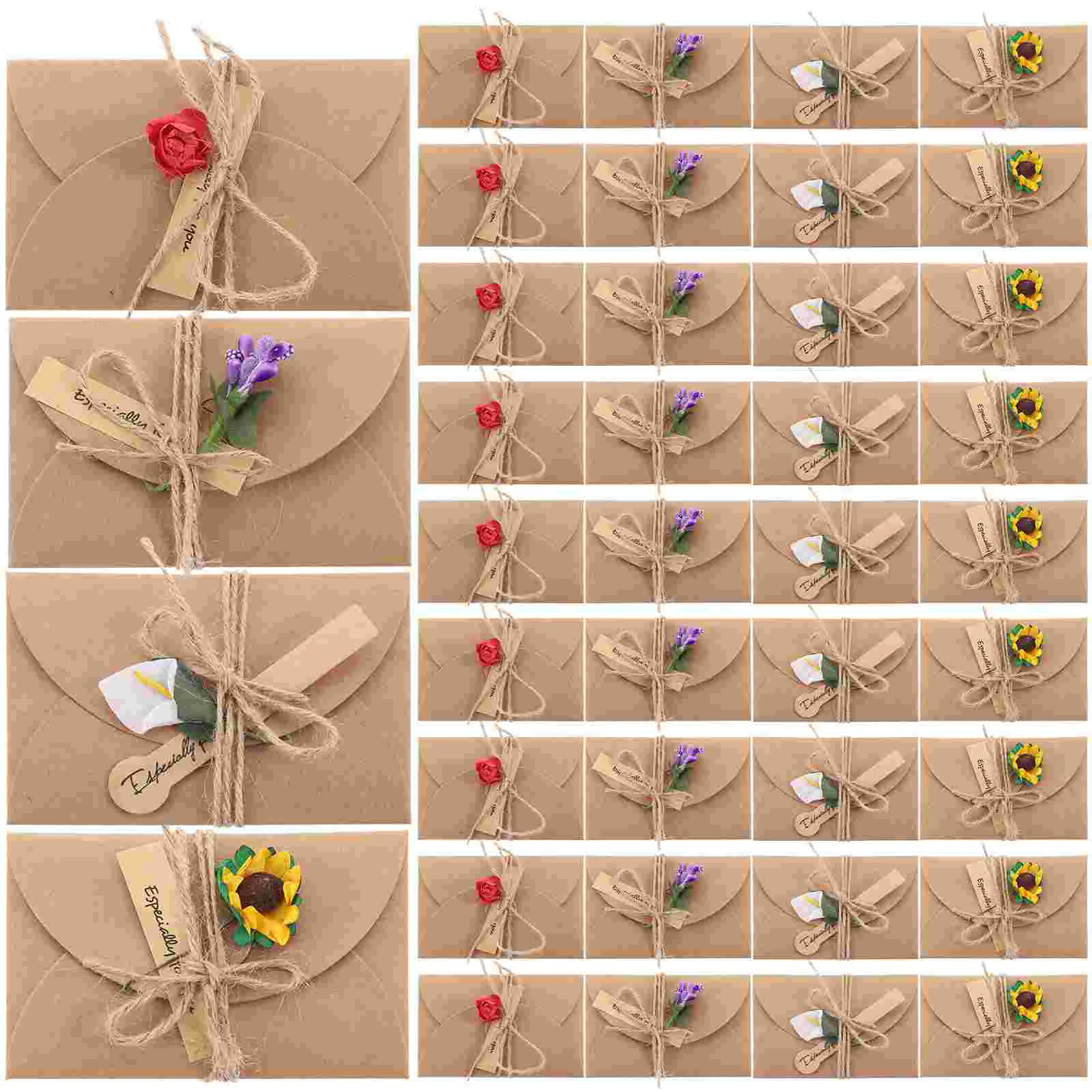 

40Pcs Faux Dried Flower Greeting Cards for Invitation Blessing Cards Paper Festival Gifts Party Supplies