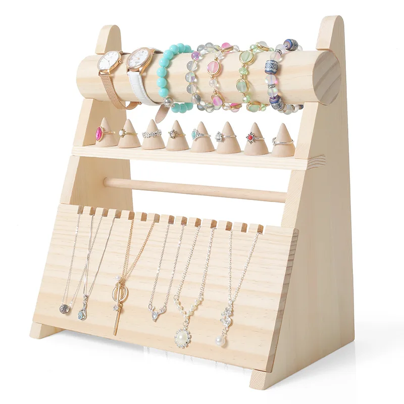 Solid Wood Jewelry Rack Hanging Necklace Bracelet Jewelry Rack Ring Storage Rack Counter Display Jewelry Display Props