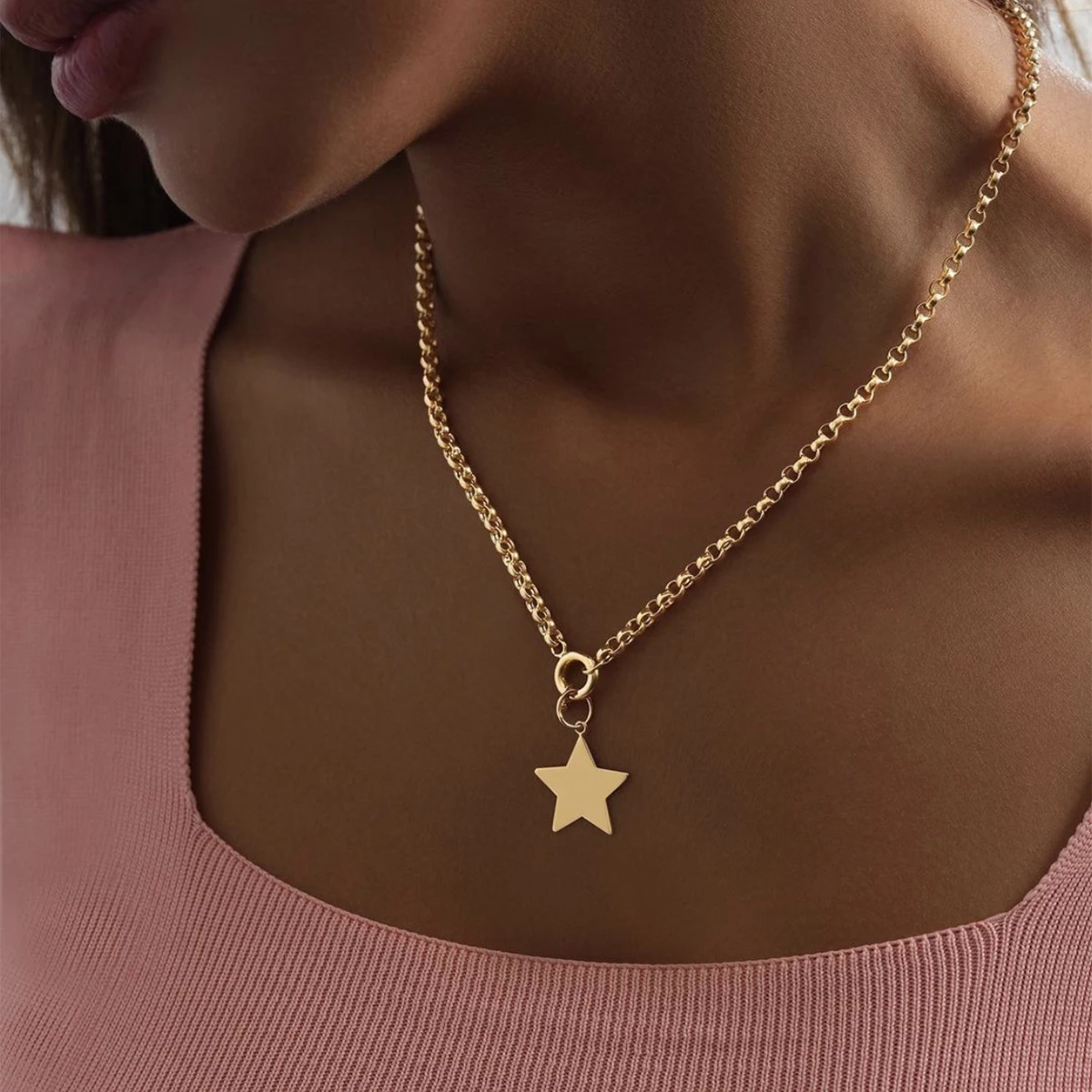 

Geometric Minimalist Star Pendant Necklace For Women Girl Simple Link Chain Necklace Party Jewelry Bijoux Collares Mujer Collier