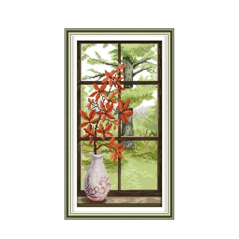 

Red leaves cross stitch kit DIY hand embroidery set craft handmade needlework set