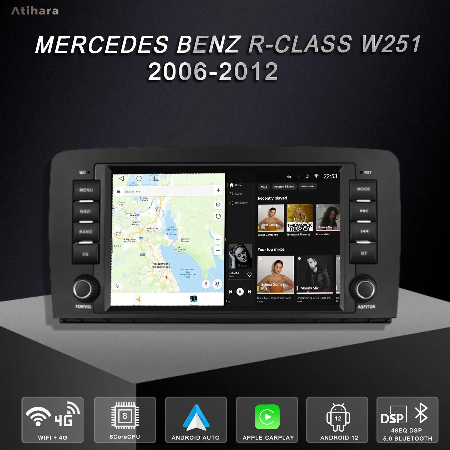 Автомобильный радиоприемник Atihara 8 дюймов для Mercedes Benz R-Class W251 2006-2012 Android Carplay Auto