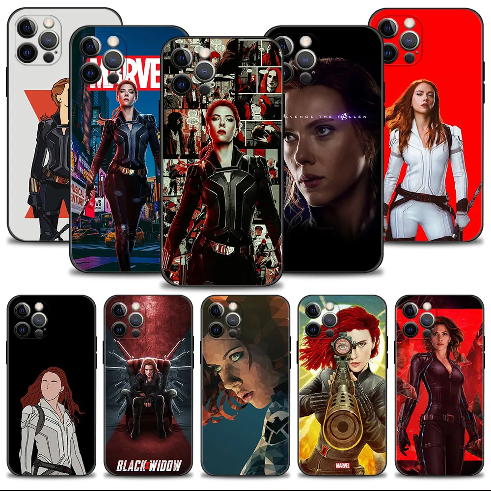 For iPhone 8 13 XR 7 Plus 11 14 X XS 12 Pro Max 5S 5 SE SE2022 Marvel Heroine Black Widow Scarlett Johansson Style Etui Coque