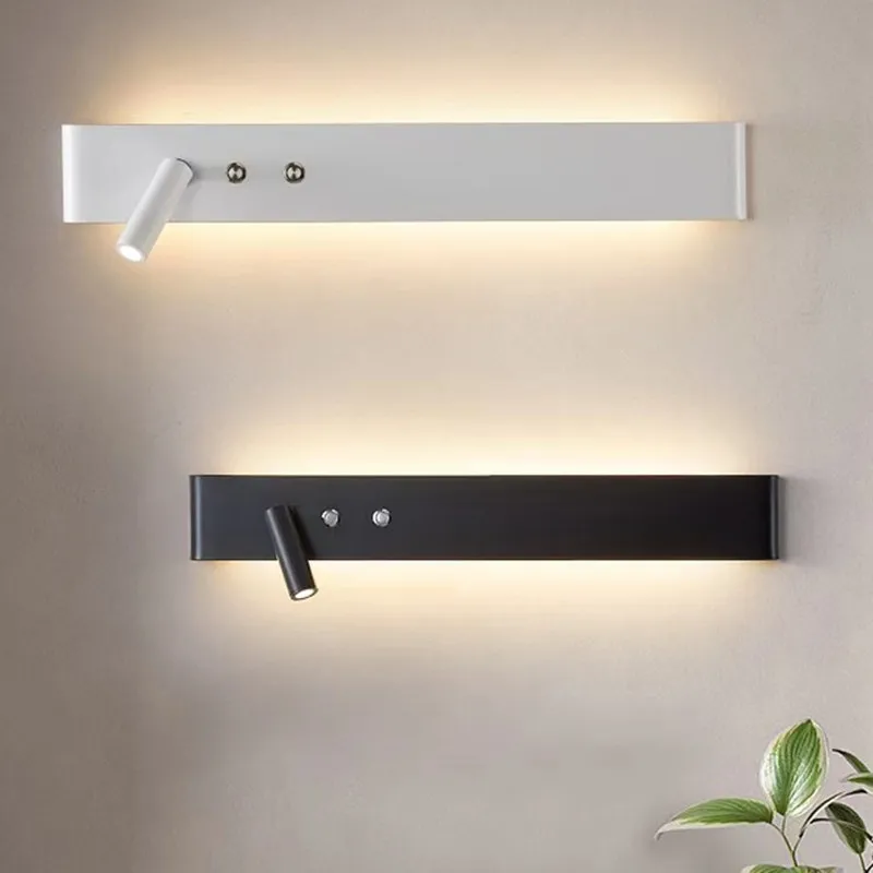 Modern Wall Lamp with Switch for Room Bedroom Bedside Hotel Lighting Sconce Indoor Black White Rotatable Wall Light Decoration