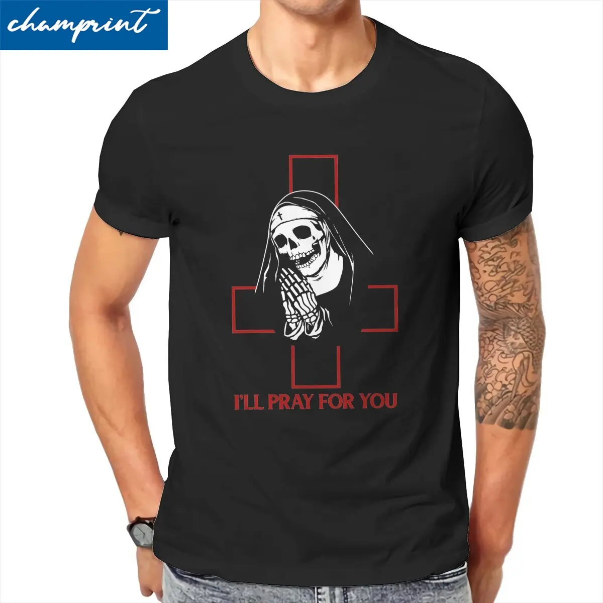

Мужские футболки, я буду молиться за вас, сатана, череп, темный оккульт, 666 дьявол, хлопковые футболки, детская одежда с круглым воротником