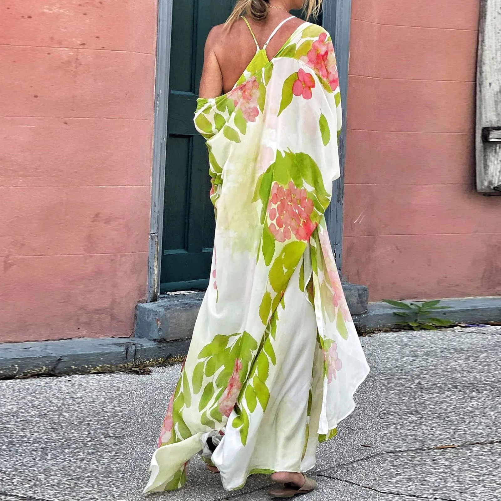 

Ladies Summer Vacation Beach Sunscreen Loose Chiffon Print Cardigan Blouse Jacket Womens Duster Cardigan