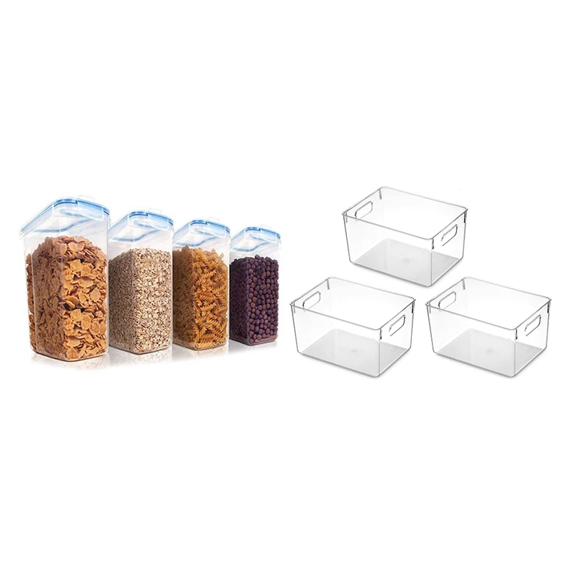 

3 Pack Refrigerator Organizer Bins With Cereal Storage Container Set