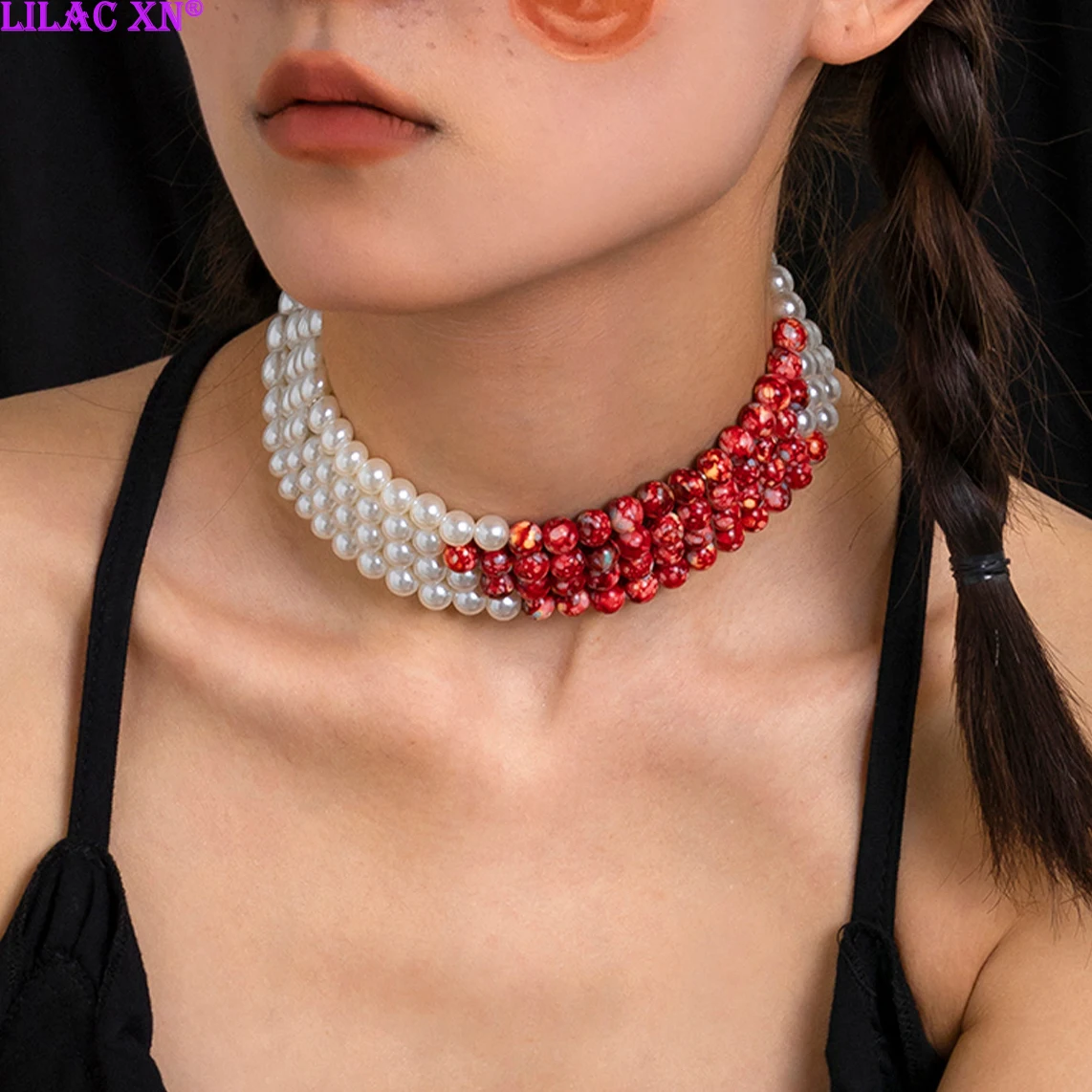 Готический жемчужный бусы-чокер с искусственными жемчужинами для женщин, многослойная кровавая цепь, украшение для Хэллоуина и косплея.