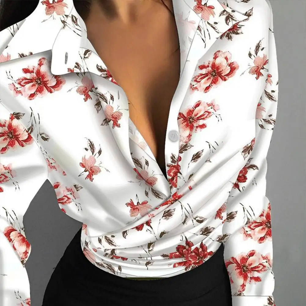 

Trendy Women Shirt Lightweight Shirt Blouse Slim Fit Women Floral Print Vintage Shirts Top Workwear