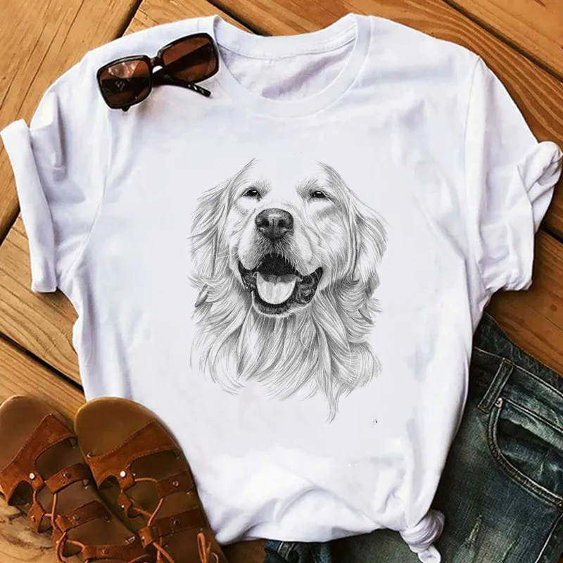 

Женская футболка с изображением золотистого ретривера, белая футболка с изображением собаки-бабочки, летняя футболка с коротким рукавом и эстетичным графическим принтом, футболка из полиэстера