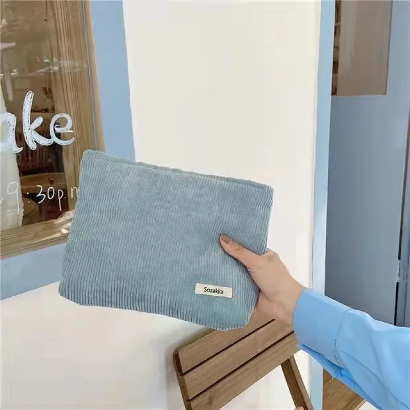 Multifunctional Corduroy Travel Cosmetic Bag Portable Makeup Storage Bag Purses Women Large Capacity Zipper Carrying Handbag