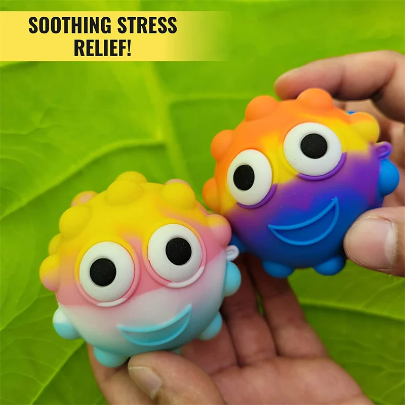 

Popping Fidget Ball Calming Stress Relief Toys for Kids Squishy Sensory Rainbow Balls Toys Protable H9