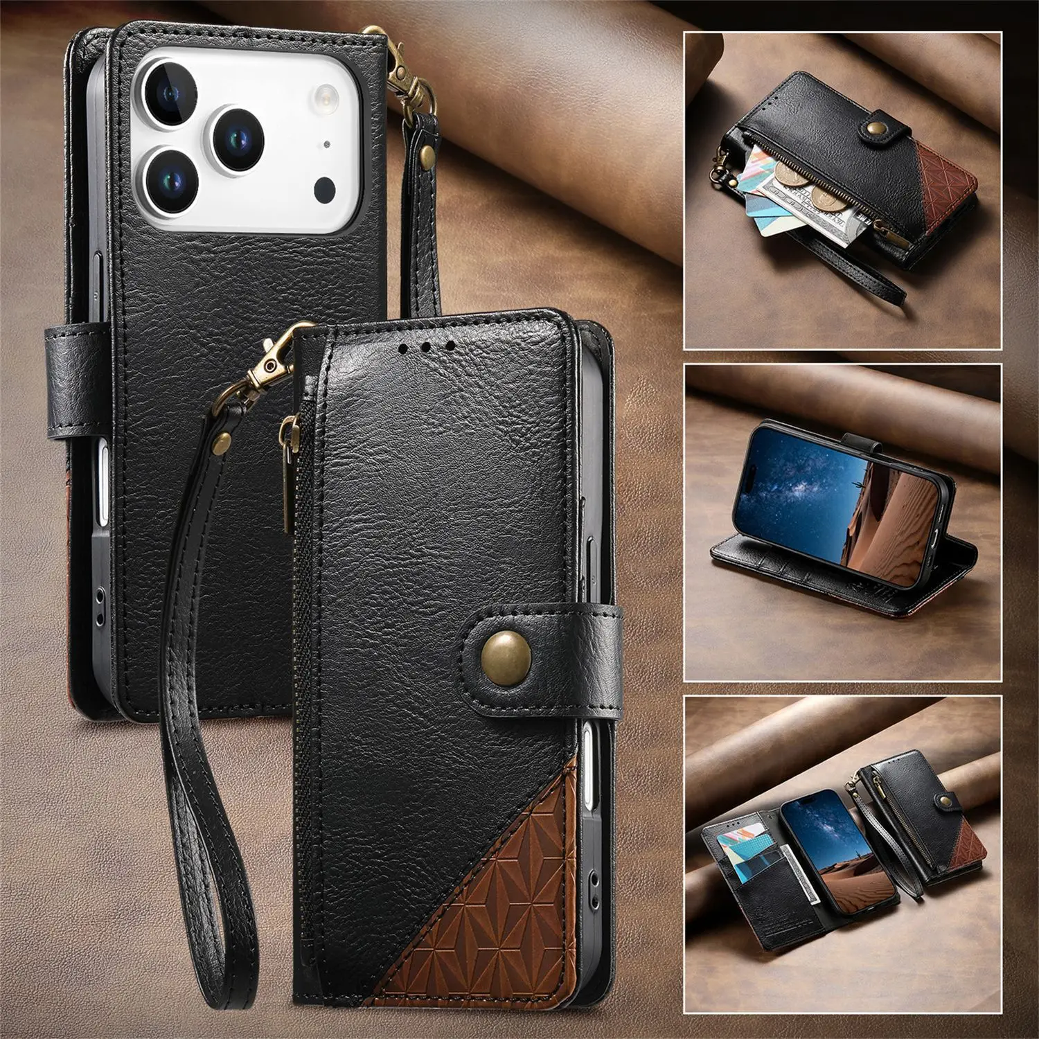 Фото Кожаный чехол-флип с ремешком и 3 слотами для карт для Sharp Sumaho 6 5 Aquos Wish 6 5 4 3 2, с защитой от цветовых искажений, наручный ремешок, кошелек, чехол для телефона №5