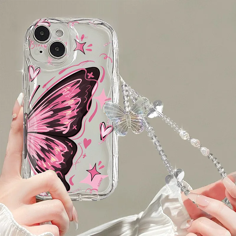 Чехол из ТПУ с 3D цепочкой-бабочкой для Infinix Smart 8 7 Hot 40 Pro 30i 40i Spark 20 10 20C 10C Go