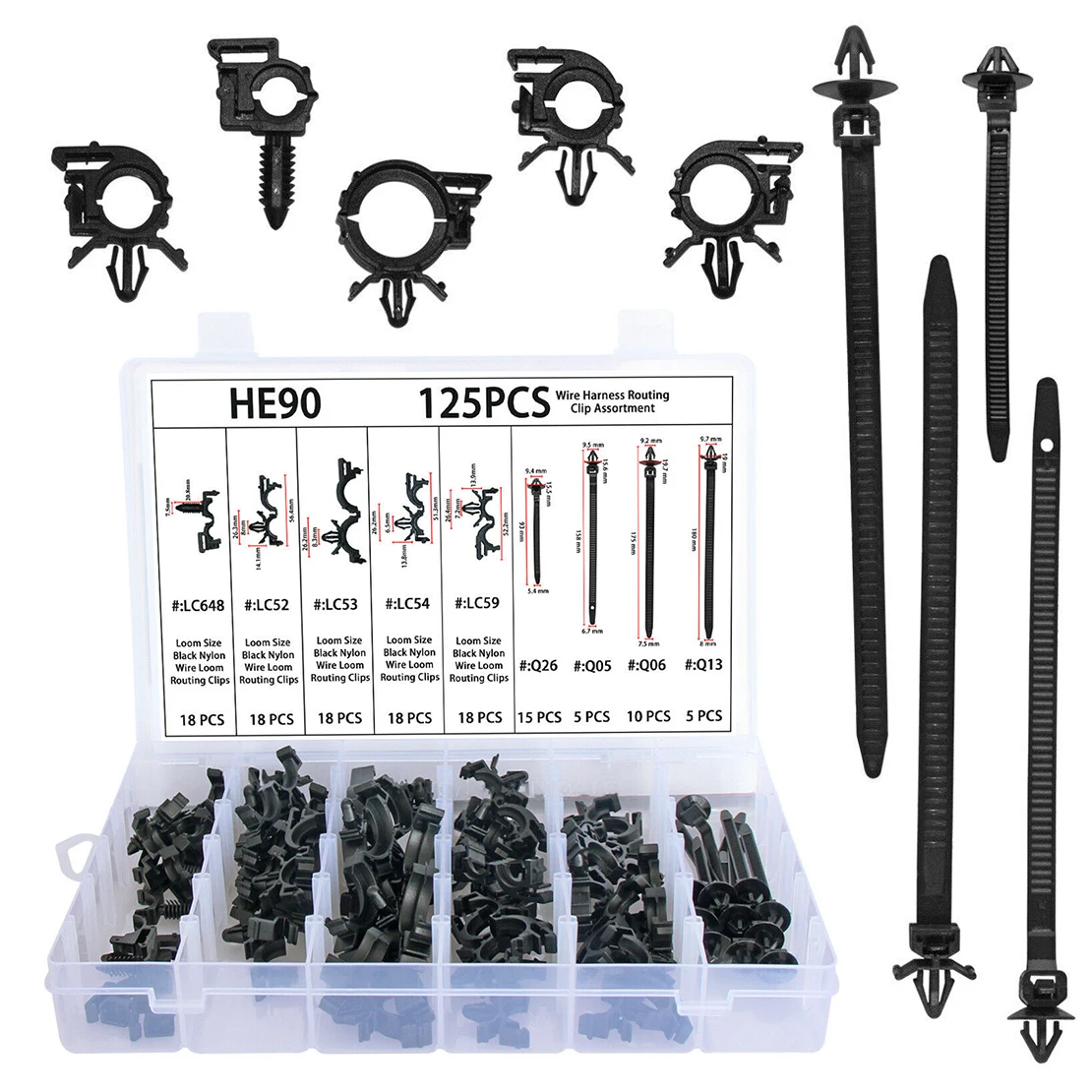 

1 Set Car Wire Harness Routing Clip Retainer Cable Tie Assortment Black Nylon Fit for GM Honda Mazda 12040984 8911473 8911497