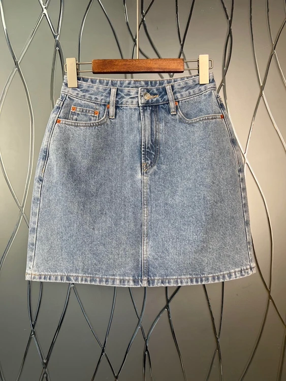 

2022 new women Fashion Symmetrical Pocket Decoration A-Line All-match Denim Short Skirt Skirt 512
