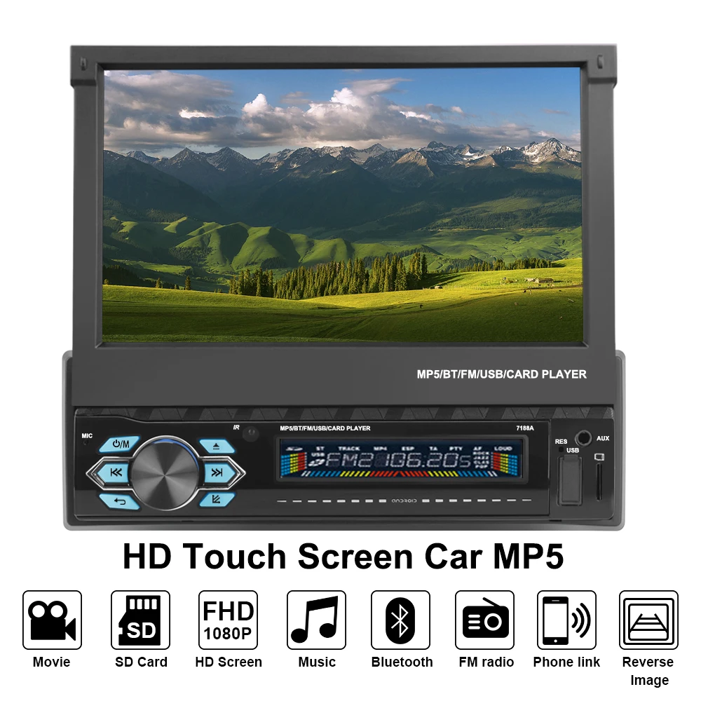 

1 Din Car Radio Bluetooth GPS Navigation Mirror Link Android/IOS Car Stereo Radio 7" TFT Touch Screen