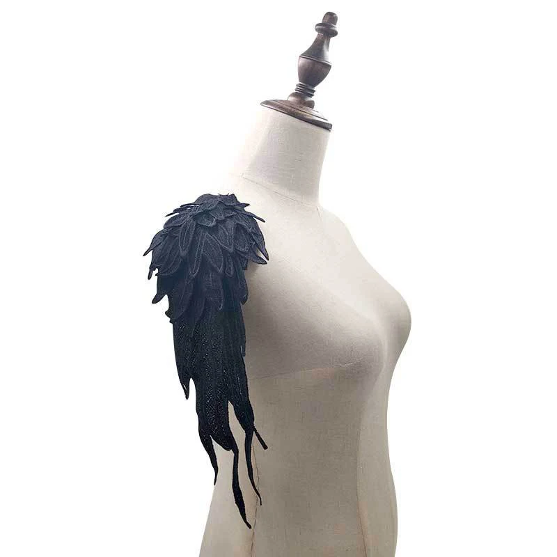 

Black Angel Wings Patch Large 3D Lace Clothing Applique Collar Embroidery Clothes Badge Patches For DIY Craft Sewing Accessories