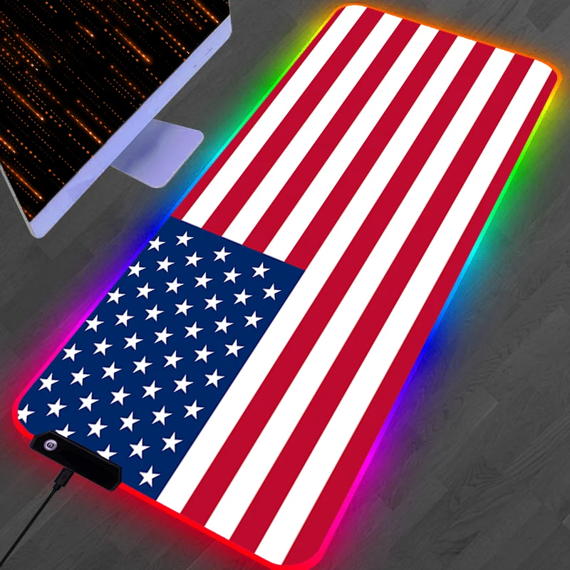 

RGB коврик для мыши, игровой коврик со светодиодный ным флагом США, игровой коврик для компьютера и офиса, светящийся коврик для ноутбука, ков...