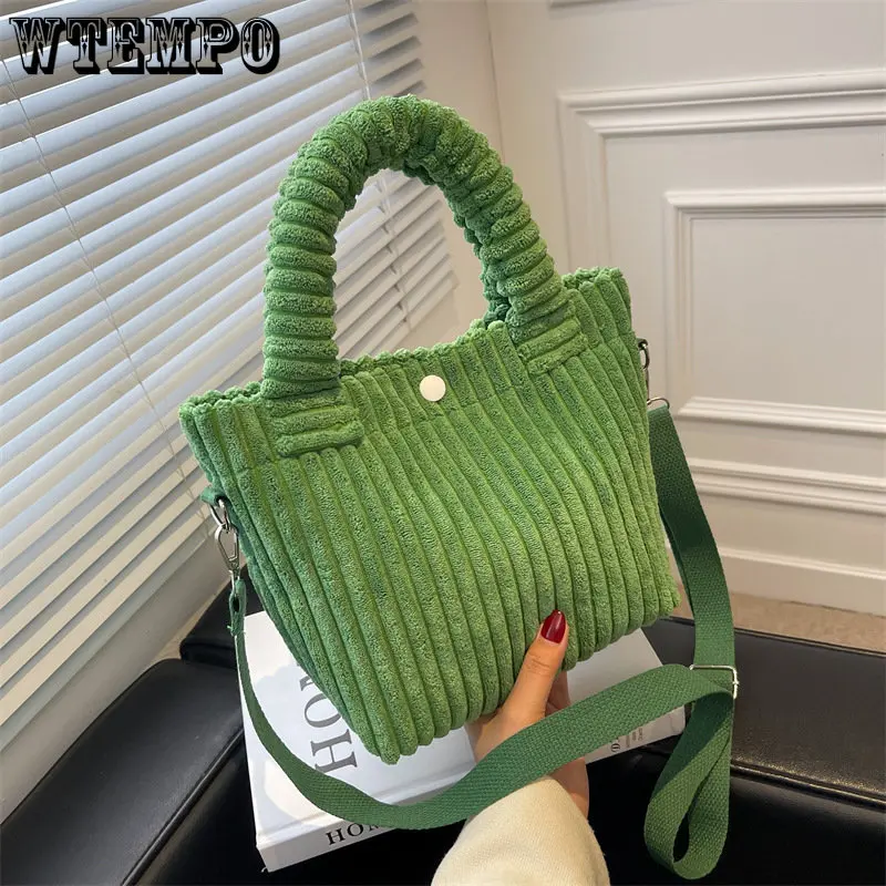 Fashion Corduroy Women's Bag Trend Handbags Niche Versatile Bucket Shoulder Bags Female Nylon Button Crossbody Bags Cute Totes