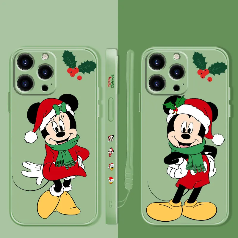 

Disney Christmas Mickey Minnie Couple Square Liquid Case For Apple iPhone 14 13 12 11 Pro Max 13 12 Mini XS XR X 7 8 6 6S Plus