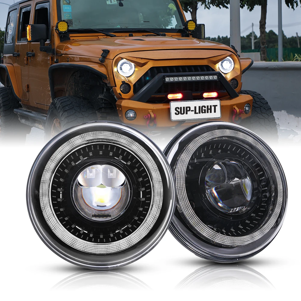 

60W 7 Inch H4 Led Headlight With DRL Amber Turn Signal For Jeep Wrangler JK,Land Rover Defender 90 110,Yamaha Motor