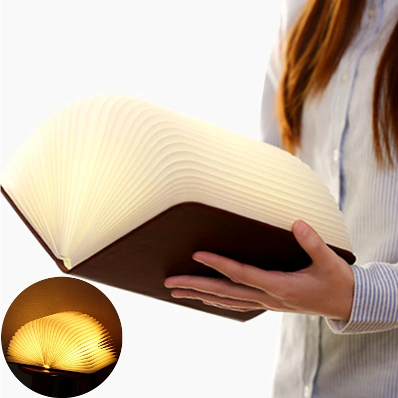 

Creative 3 Color LED Folding Wooden Book Night Light USB Recharge Table Night Lamp for New Year Christmas Kid Baby Bedroom Decor