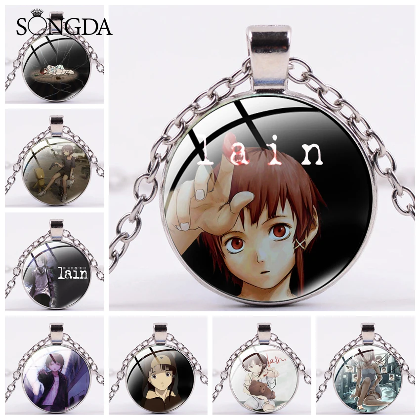 

Anime Serial Experiments Lain Pendant Necklace Cartoon Figure Art Photo Glass Dome Round Pendant Silver Color Chain Jewelry Gift