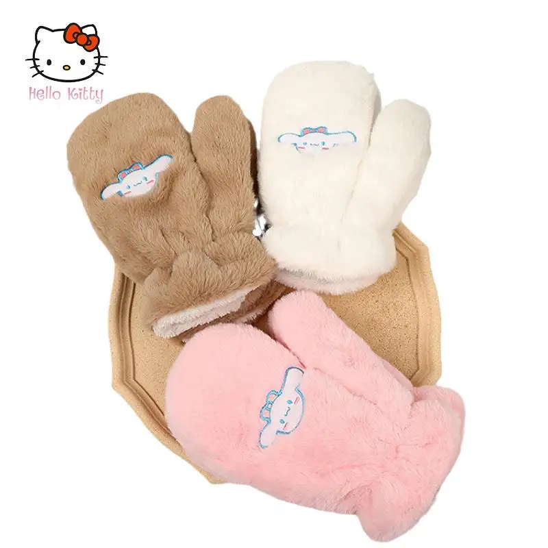 

Теплые перчатки Kawaii Cinnamoroll Мультяшные Детские Зимние плюшевые перчатки Sanrio парные плюшевые перчатки для верховой езды Рождественский подарок для девочек