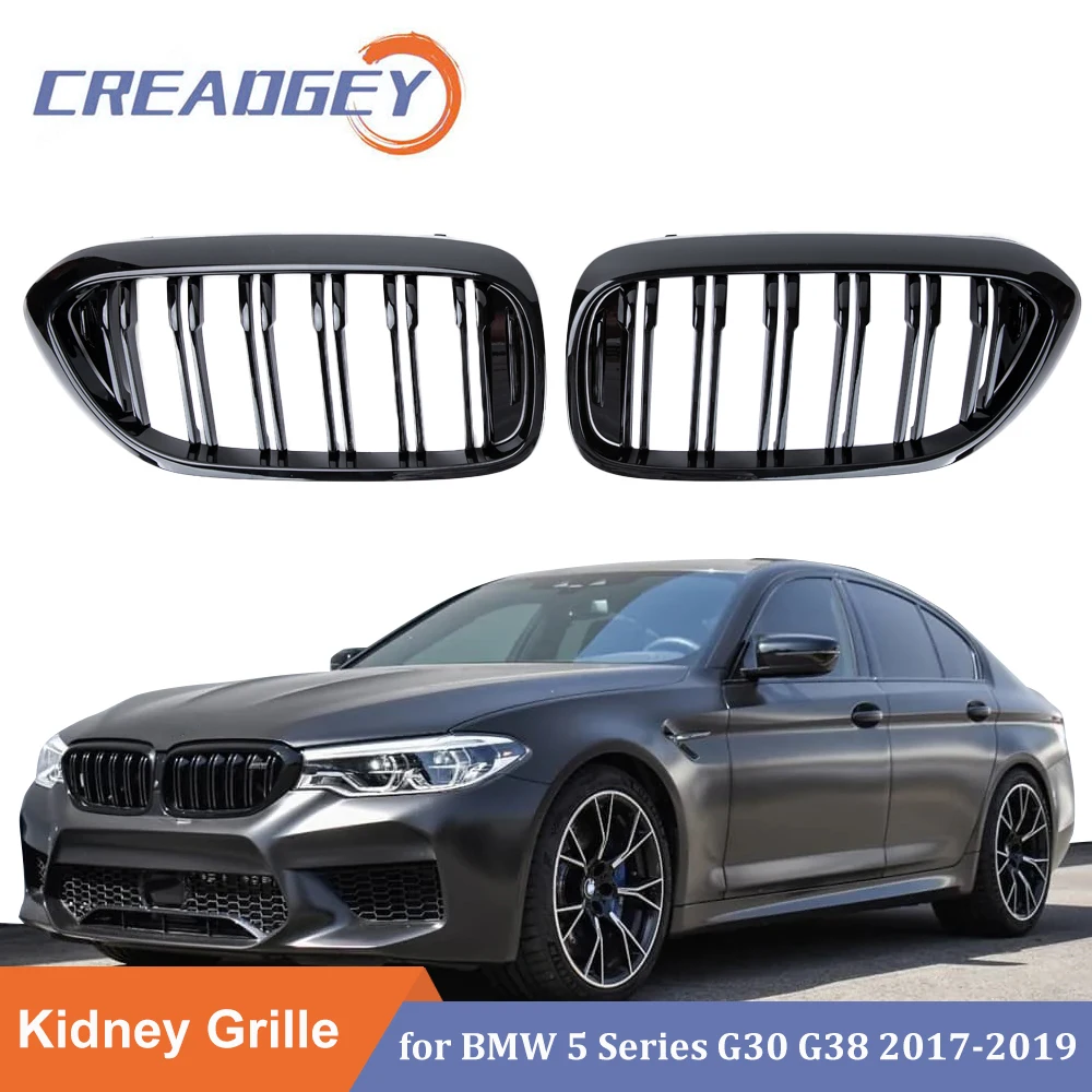 ABS Double Slats Gloss Black Front Kidney Grille Grill  For Bmw 5 Series G30 G38 525I 530I 540I 550I 2017-2020 Car Accessories