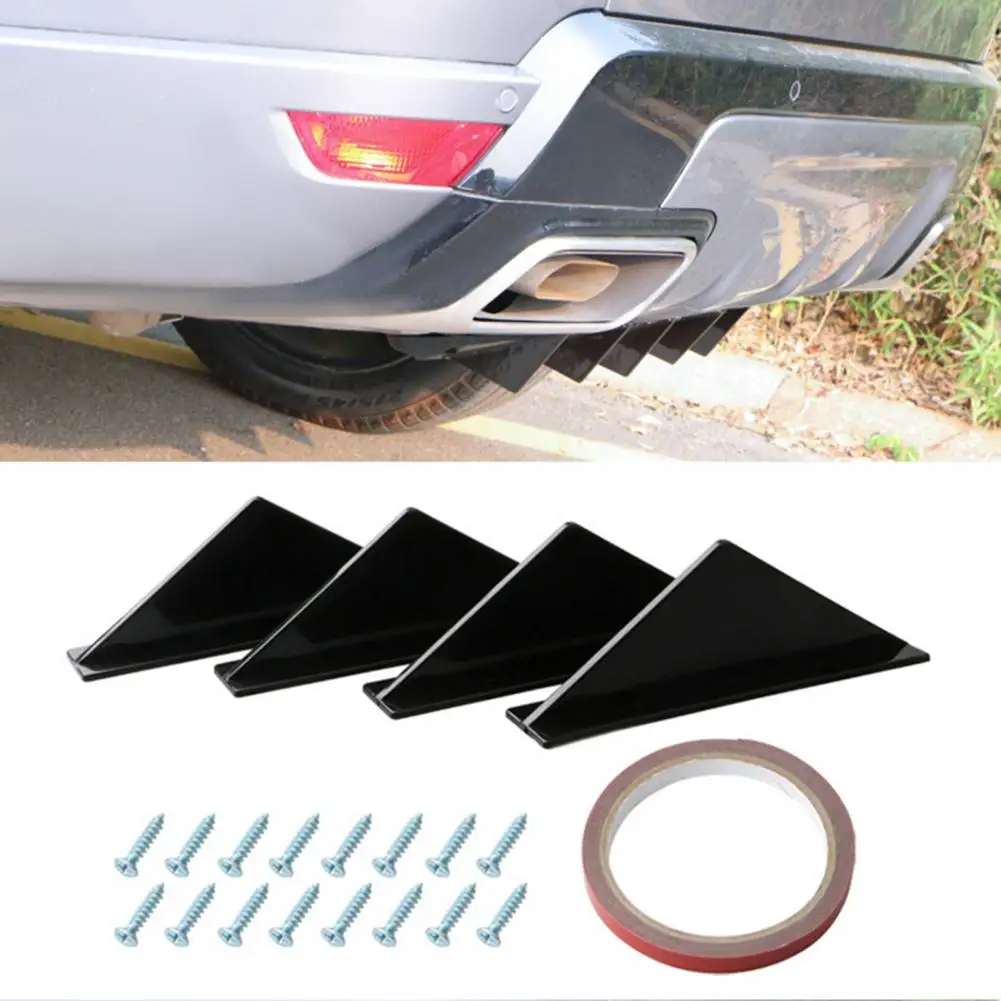 

4Pcs Car Bumper Spoiler Anti-collision Black Carbon Fiber Universal Car Modified Rear Bumper Diffuser Car Accessories