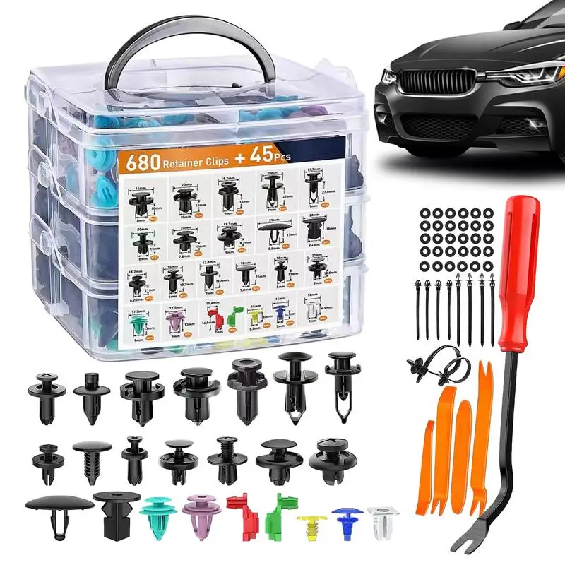 

Bumper Retainer Clips 725pcs Car Fender Clips With Car Panel Pry Tool Car Push Retainer Clips Universal Bumper Repair Rivets