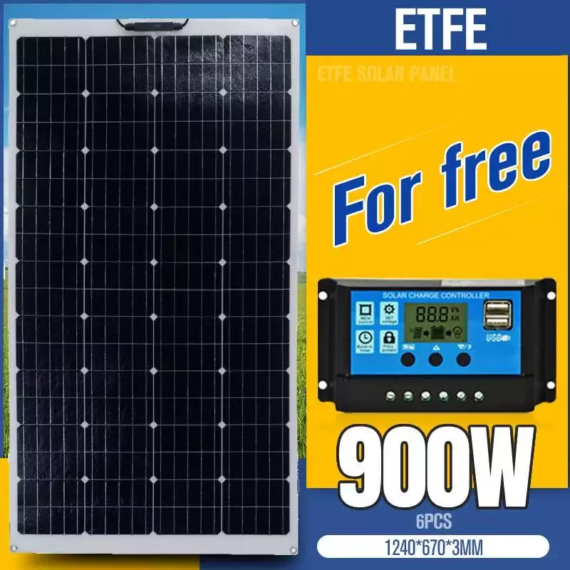 

ETFE Solar Panel 300W 600W 900W 18V Solar Power Charger System Solar Panel Kit Complete For Camping With 10/20/30A Controller