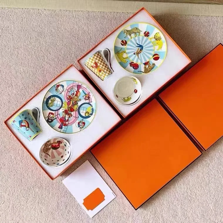 

New Gift Set, Circus Series Cartoon Mug Small Bowl Small Plate Tableware Set