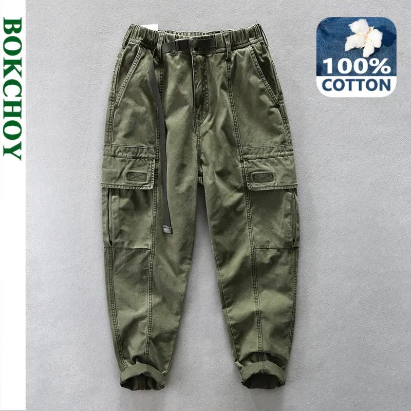 

2022 Autumn Winter New Men's Casual Cargo Wide Wash Pants Pure Cotton Heavy Weight Multi-pocket Fashion Trousers AZ394
