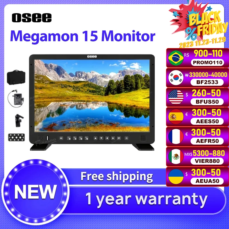 

OSEE Megamon 15 Monitor 1920*1200 FHD Display 15.4inch 10bit 1000nits HDR Field Studio Production Monitor